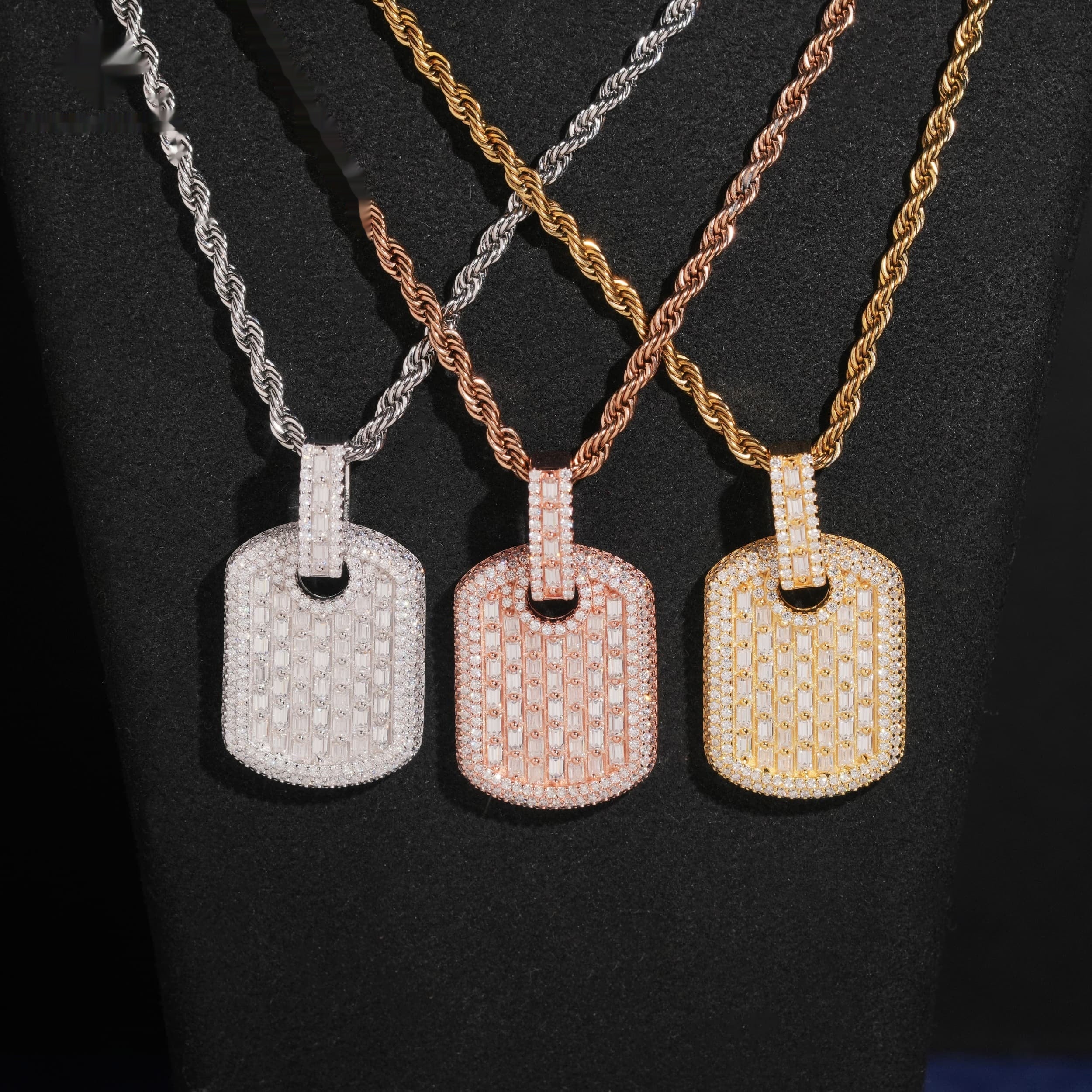 Baguette Tag Pendant — Moissanite, 925 Silver