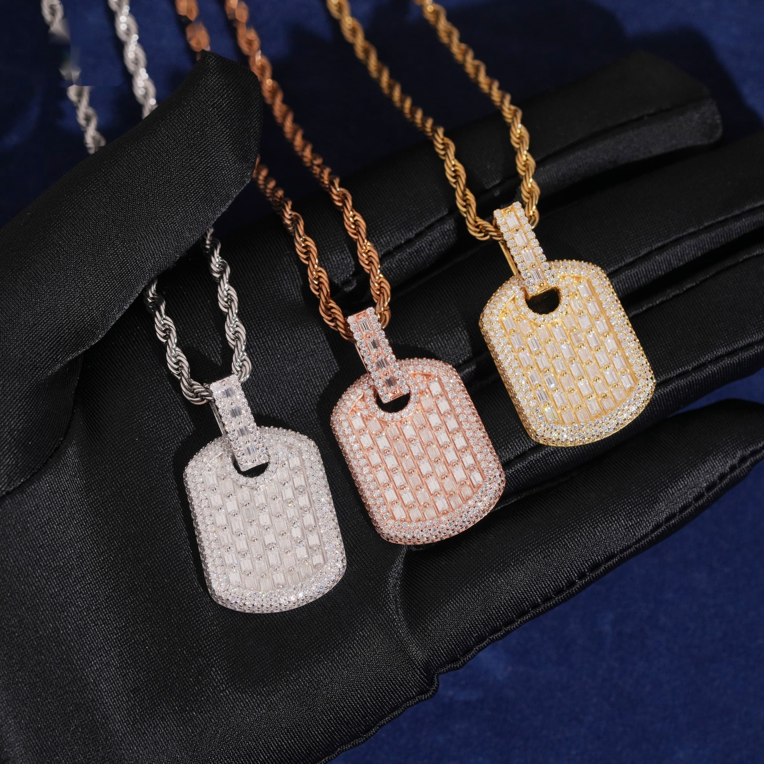Baguette Tag Pendant — Moissanite, 925 Silver
