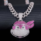 Pink Cartoon Monkey Pendant — Moissanite, 925 Silver