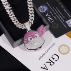 Pink Cartoon Monkey Pendant — Moissanite, 925 Silver
