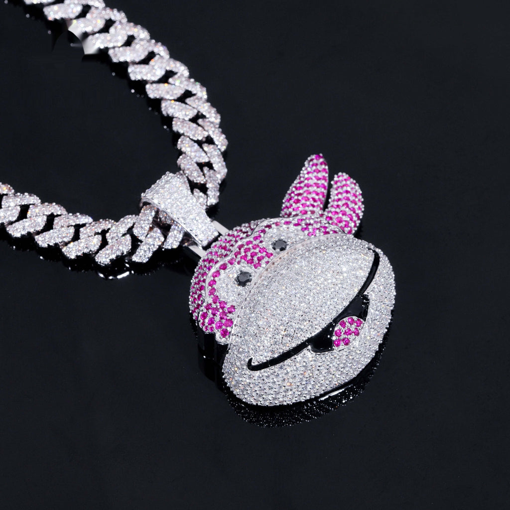 Pink Cartoon Monkey Pendant — Moissanite, 925 Silver