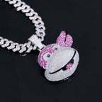 Pink Cartoon Monkey Pendant — Moissanite, 925 Silver