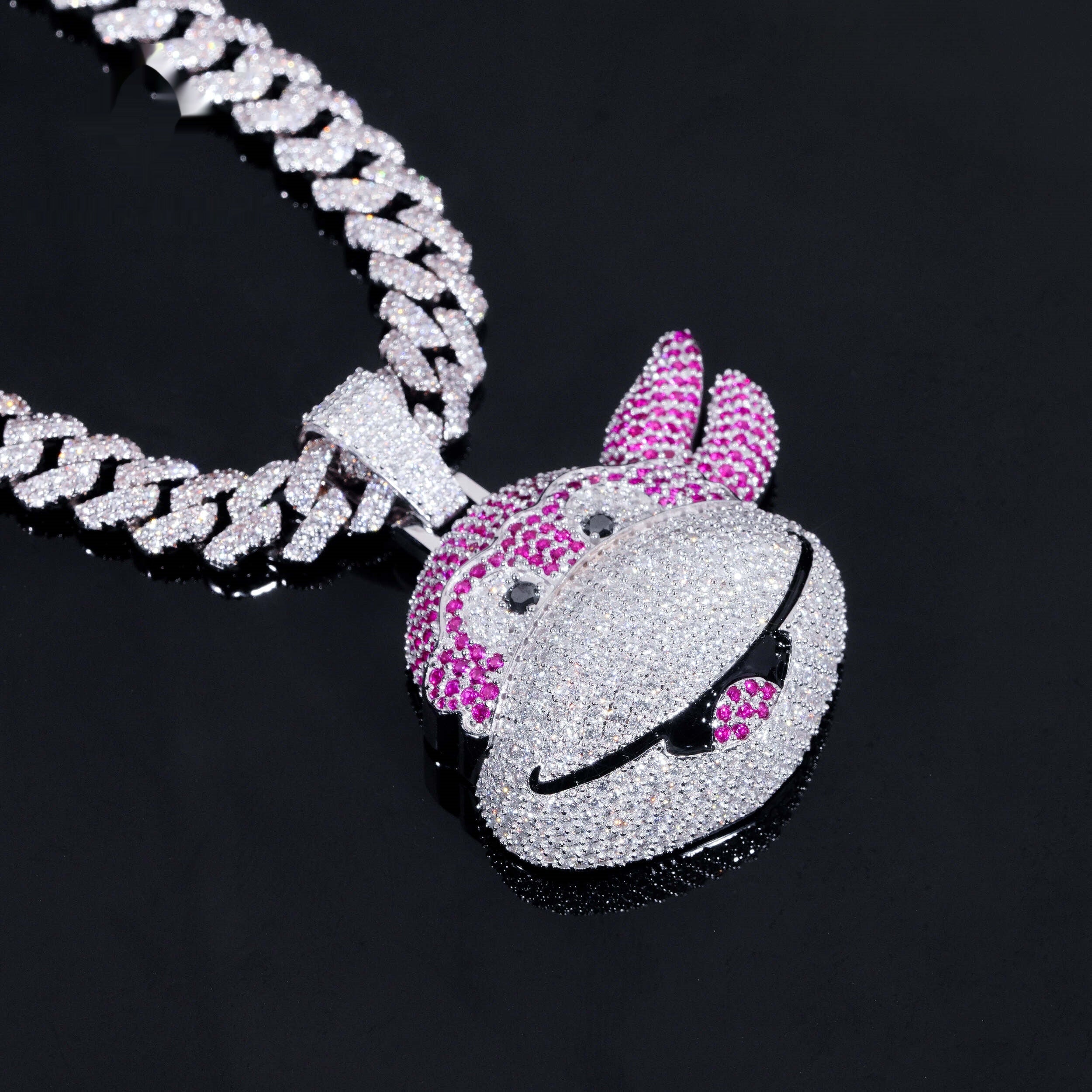 Pink Cartoon Monkey Pendant — Moissanite, 925 Silver