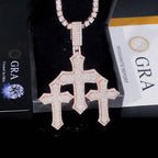 Triple Gothic Cross Pendant — Moissanite, 925 Silver