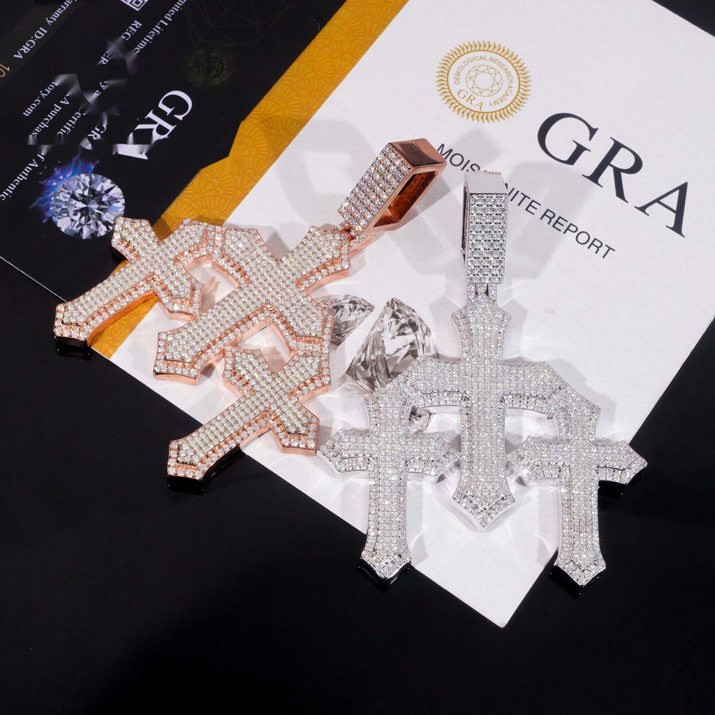 Triple Gothic Cross Pendant — Moissanite, 925 Silver