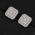 Halo Square Stud Earrings Screw Back — Moissanite, 925 Silver