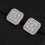Halo Square Stud Earrings Screw Back — Moissanite, 925 Silver