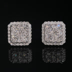 Halo Square Stud Earrings Screw Back — Moissanite, 925 Silver