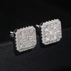 Halo Square Stud Earrings Screw Back — Moissanite, 925 Silver