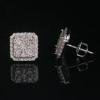 Halo Square Stud Earrings Screw Back — Moissanite, 925 Silver
