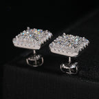 Halo Square Stud Earrings Screw Back — Moissanite, 925 Silver