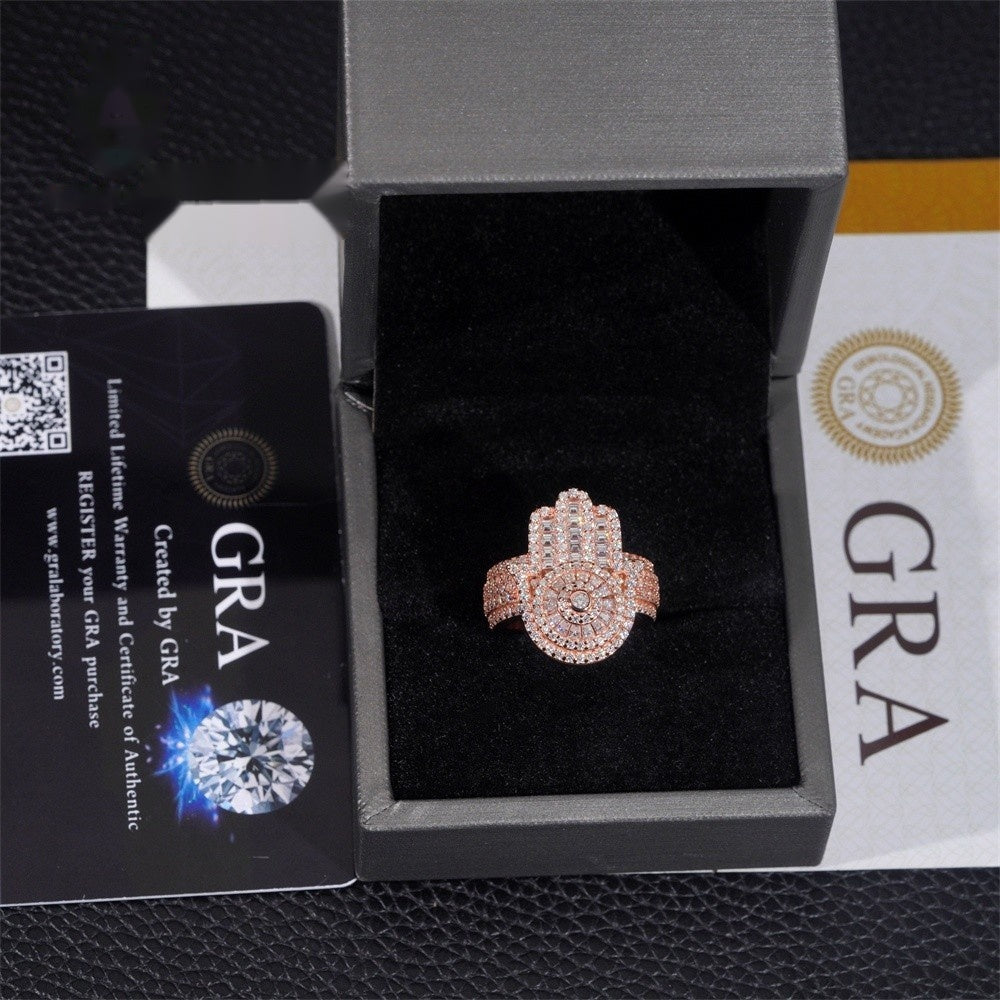 Hamsa Hand Ring — Moissanite, 925 Silver