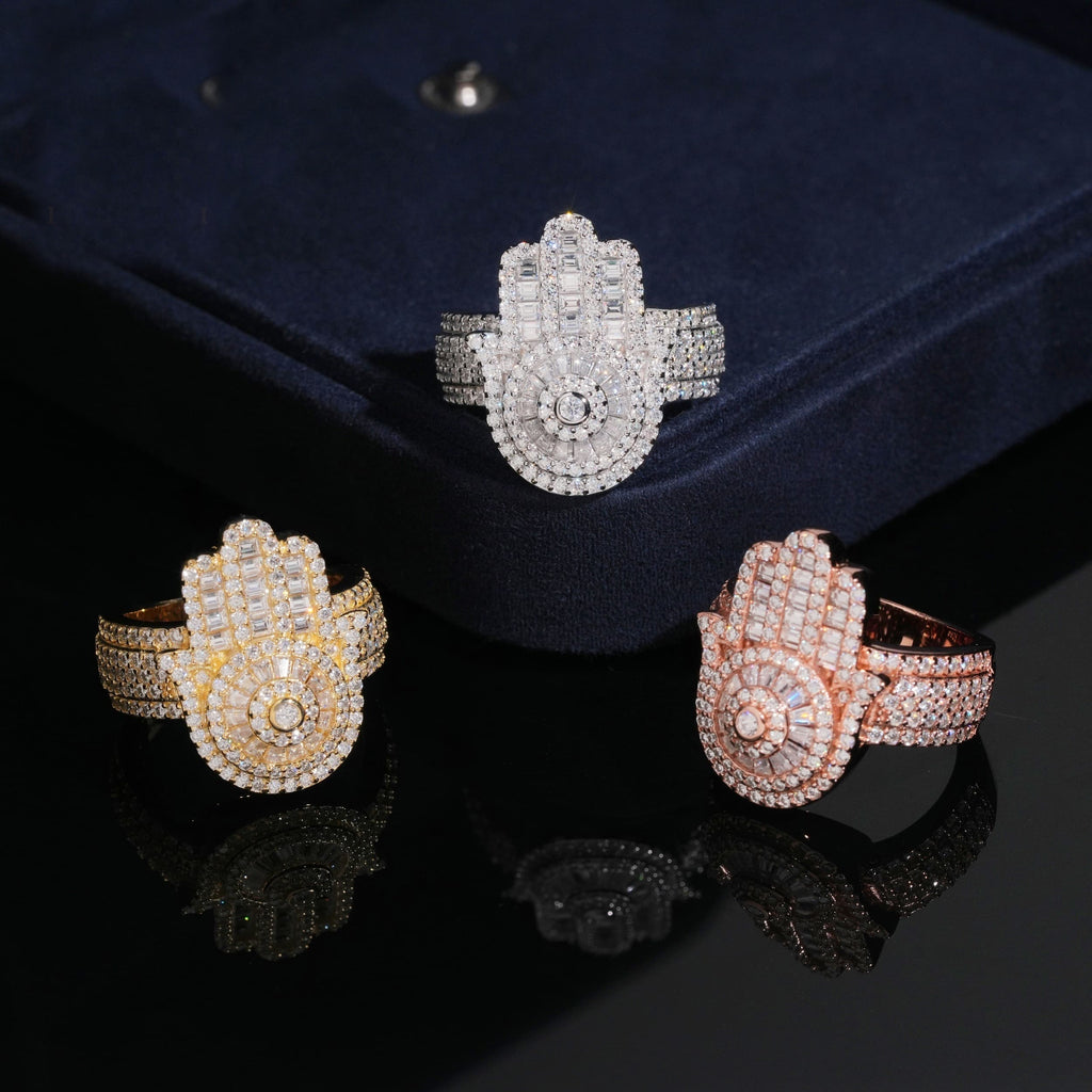 Hamsa Hand Ring — Moissanite, 925 Silver