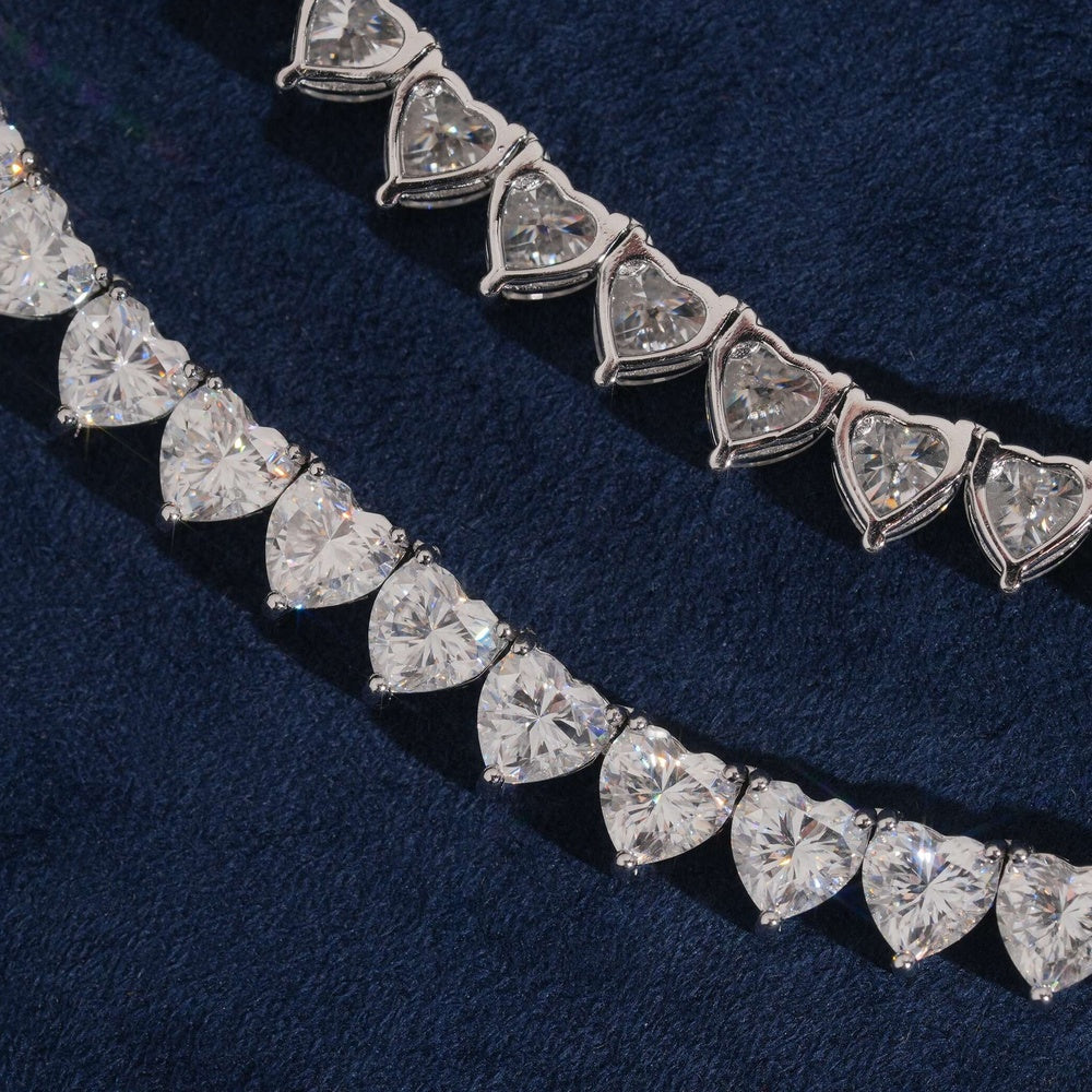 Heart Cut Tennis Chain — Moissanite, 925 Silver