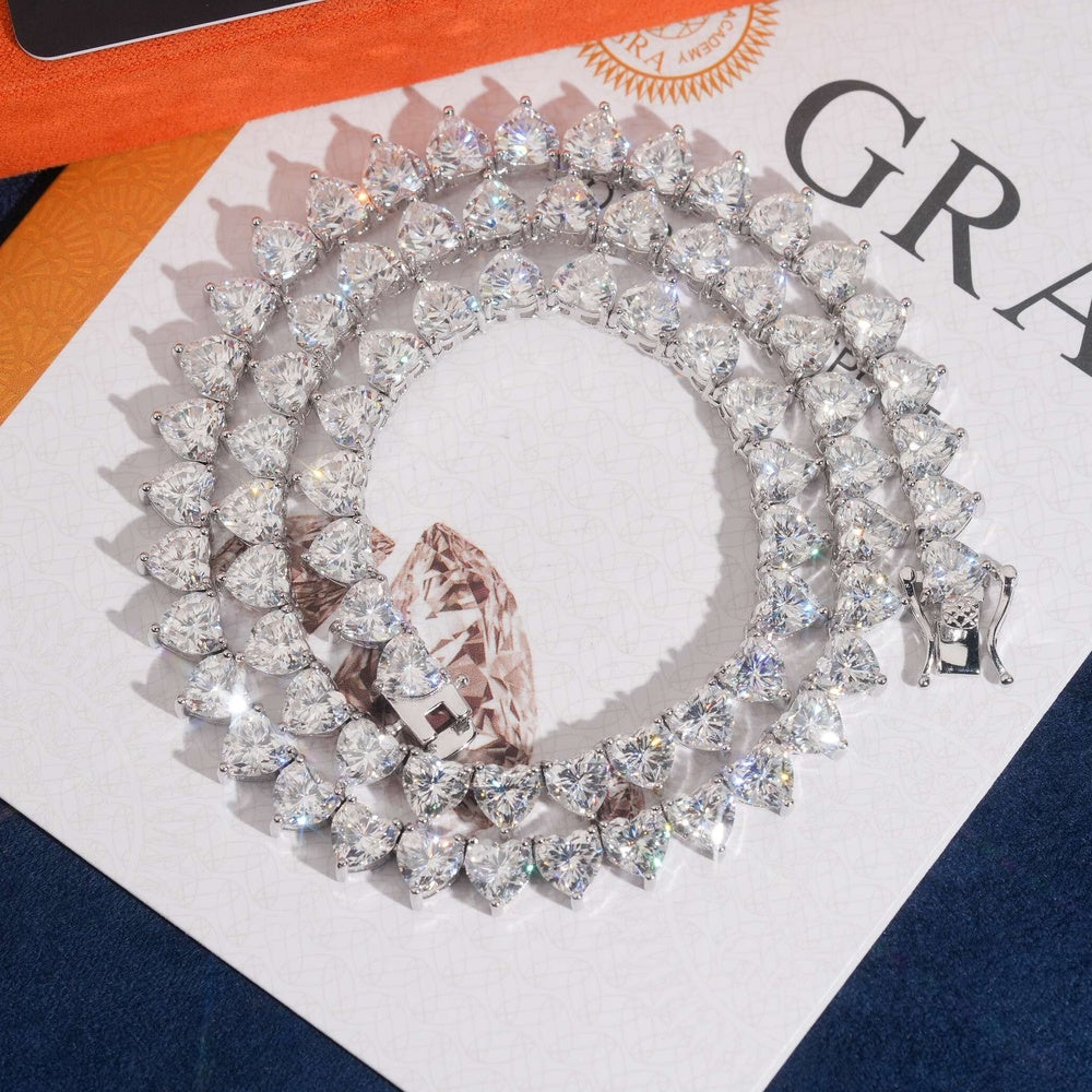 Heart Cut Tennis Chain — Moissanite, 925 Silver