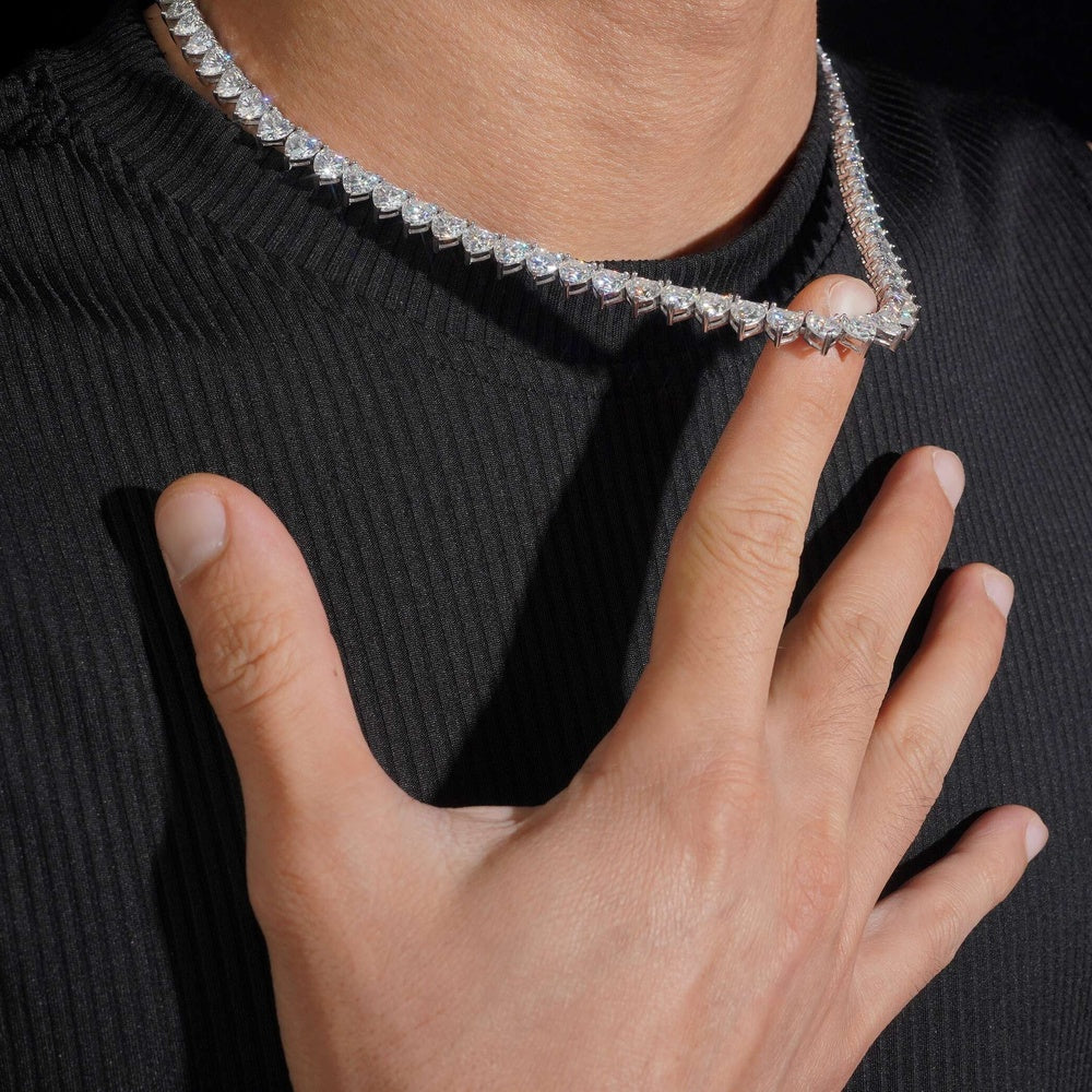 Heart Cut Tennis Chain — Moissanite, 925 Silver