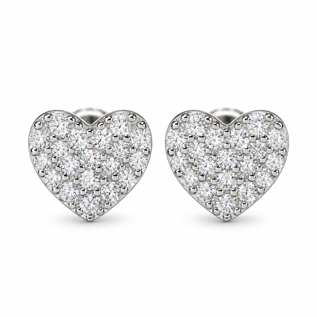 Pavé Heart Earrings Screw Back — Moissanite, 925 Silver