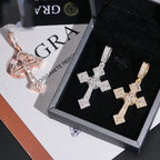Iced Bail Baguette Cross Pendant — Moissanite, 925 Silver