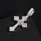 Iced Bail Baguette Cross Pendant — Moissanite, 925 Silver