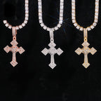 Iced Bail Baguette Cross Pendant — Moissanite, 925 Silver