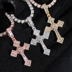 Iced Bail Baguette Cross Pendant — Moissanite, 925 Silver
