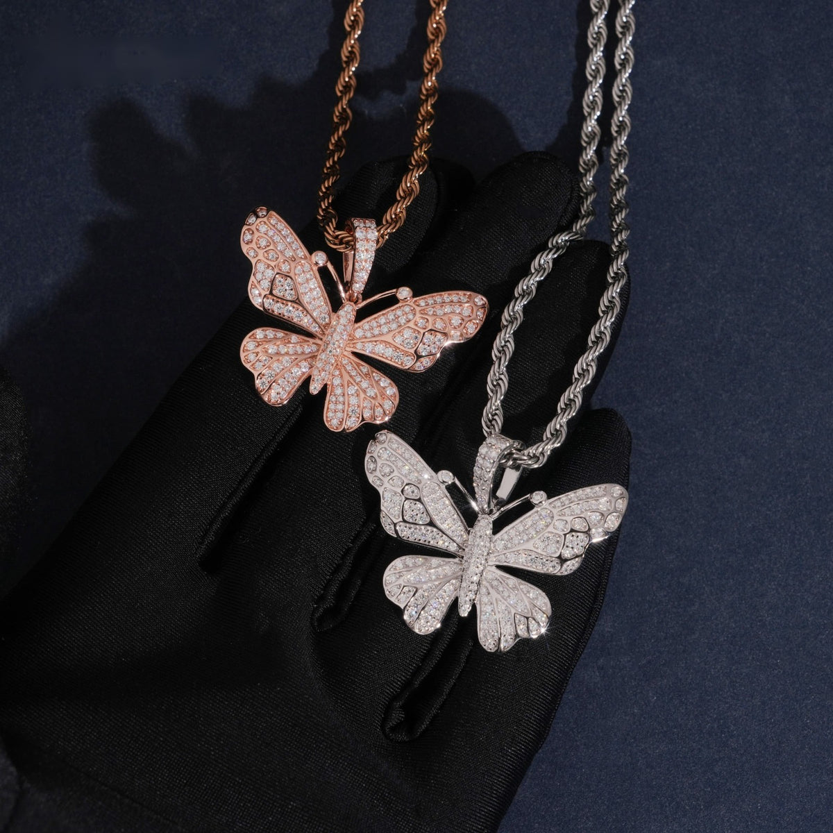Iced Butterfly Pendant — Moissanite, 925 Silver