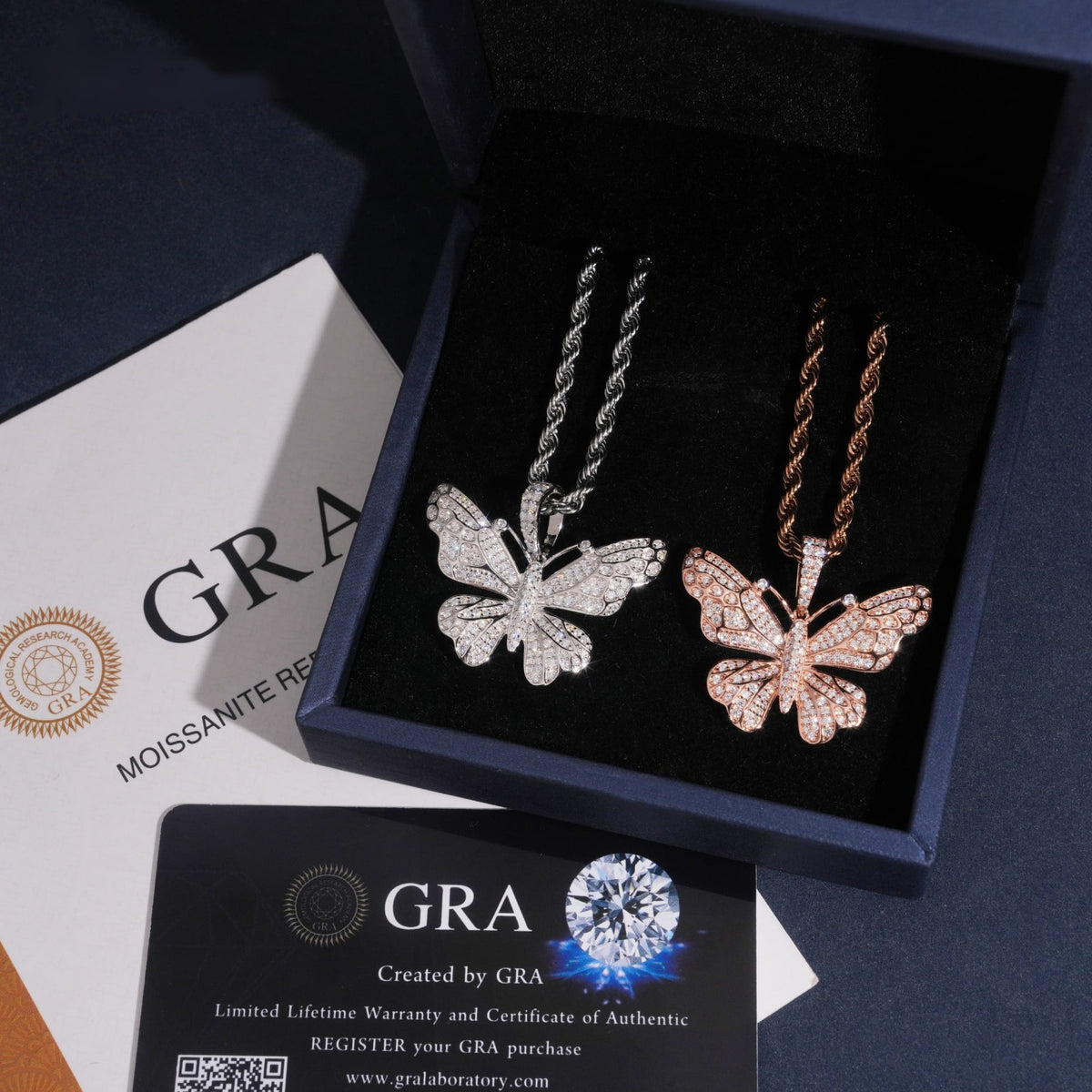 Iced Butterfly Pendant — Moissanite, 925 Silver