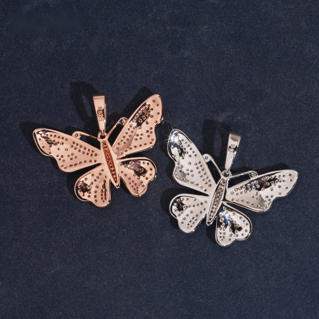 Iced Butterfly Pendant — Moissanite, 925 Silver