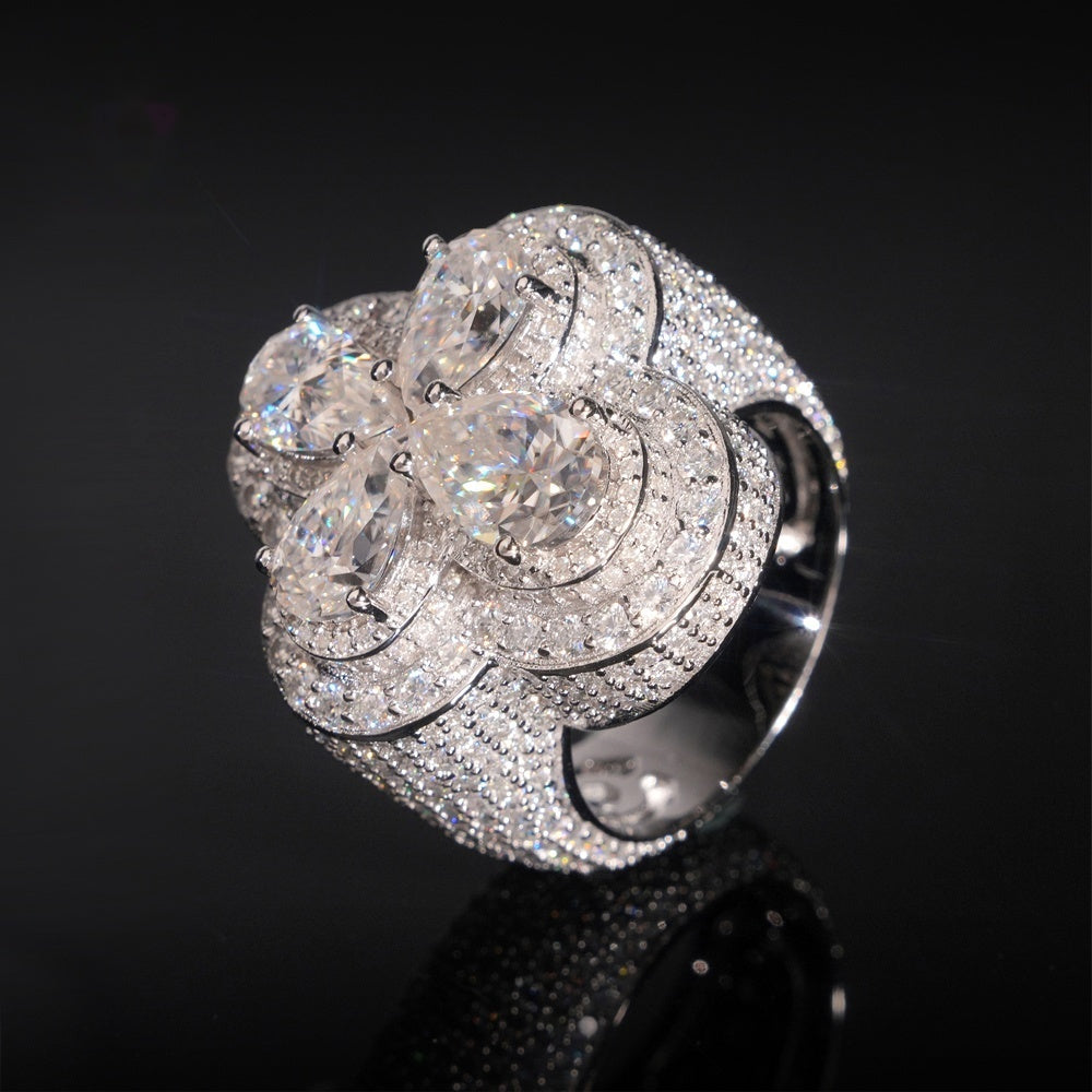 Iced Clover Statement Ring — Moissanite, 925 Silver