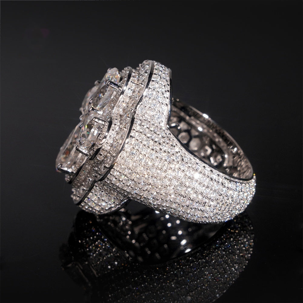 Iced Clover Statement Ring — Moissanite, 925 Silver