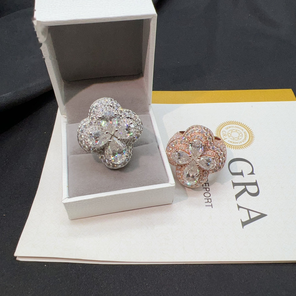 Iced Clover Statement Ring — Moissanite, 925 Silver