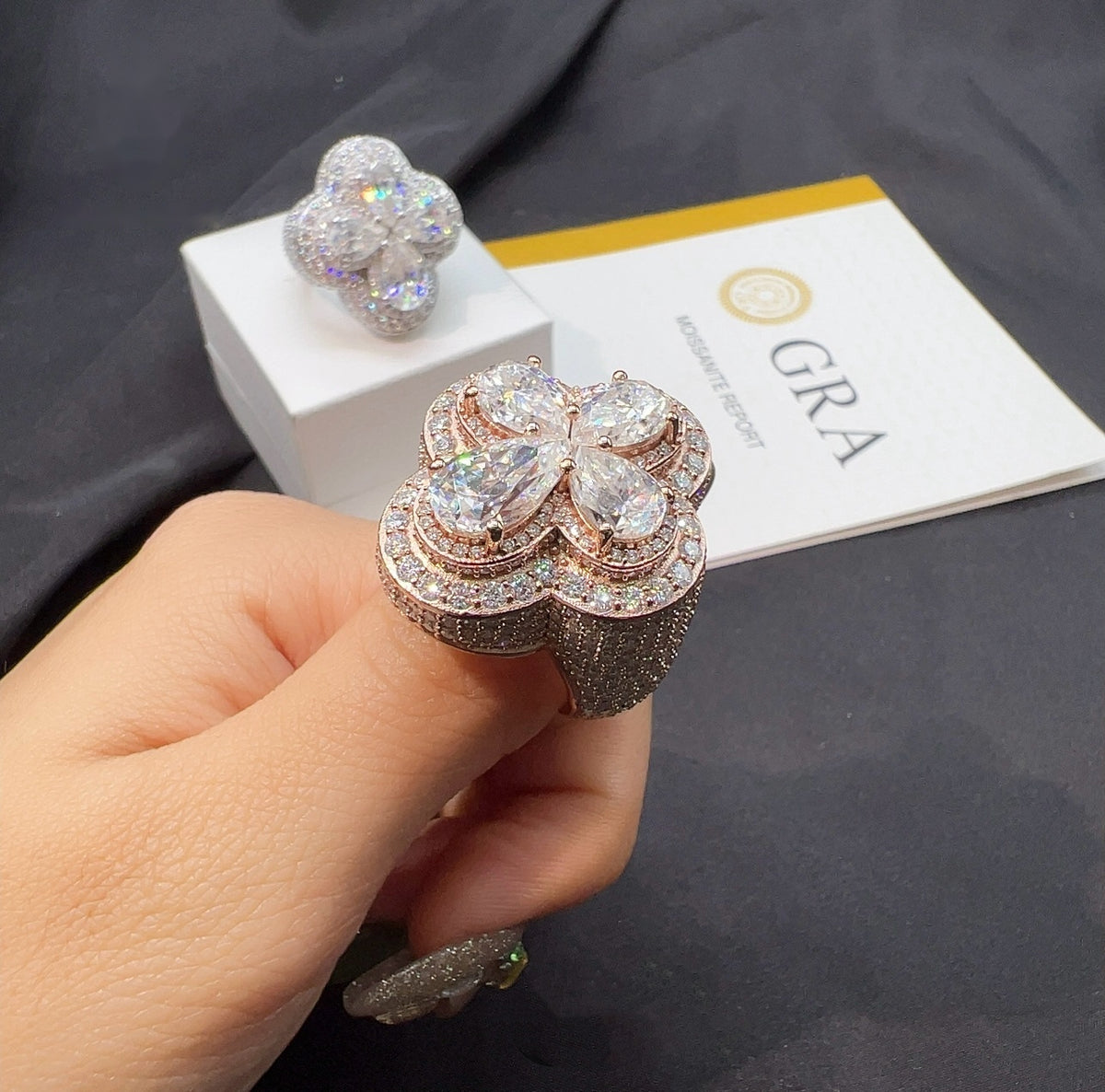 Iced Clover Statement Ring — Moissanite, 925 Silver
