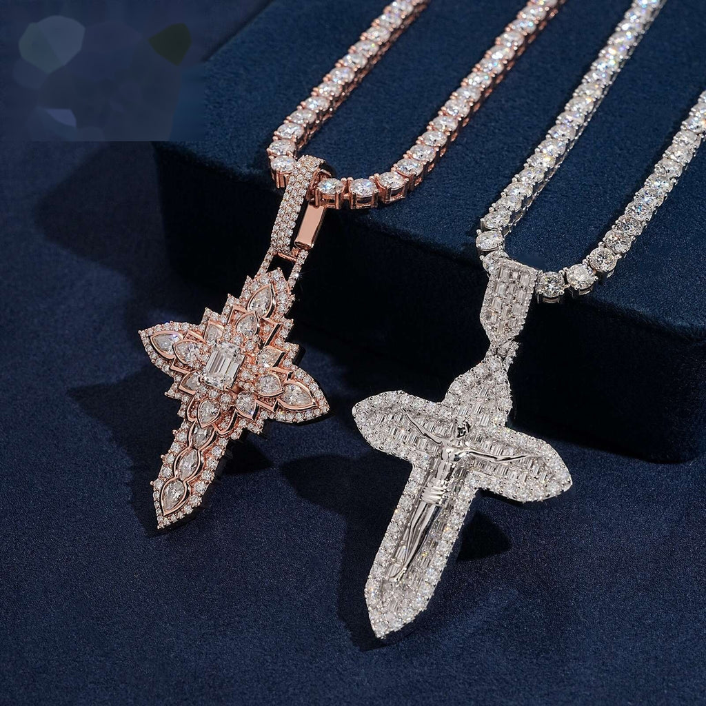 Iced Crucifix Pendant — Moissanite, 925 Silver
