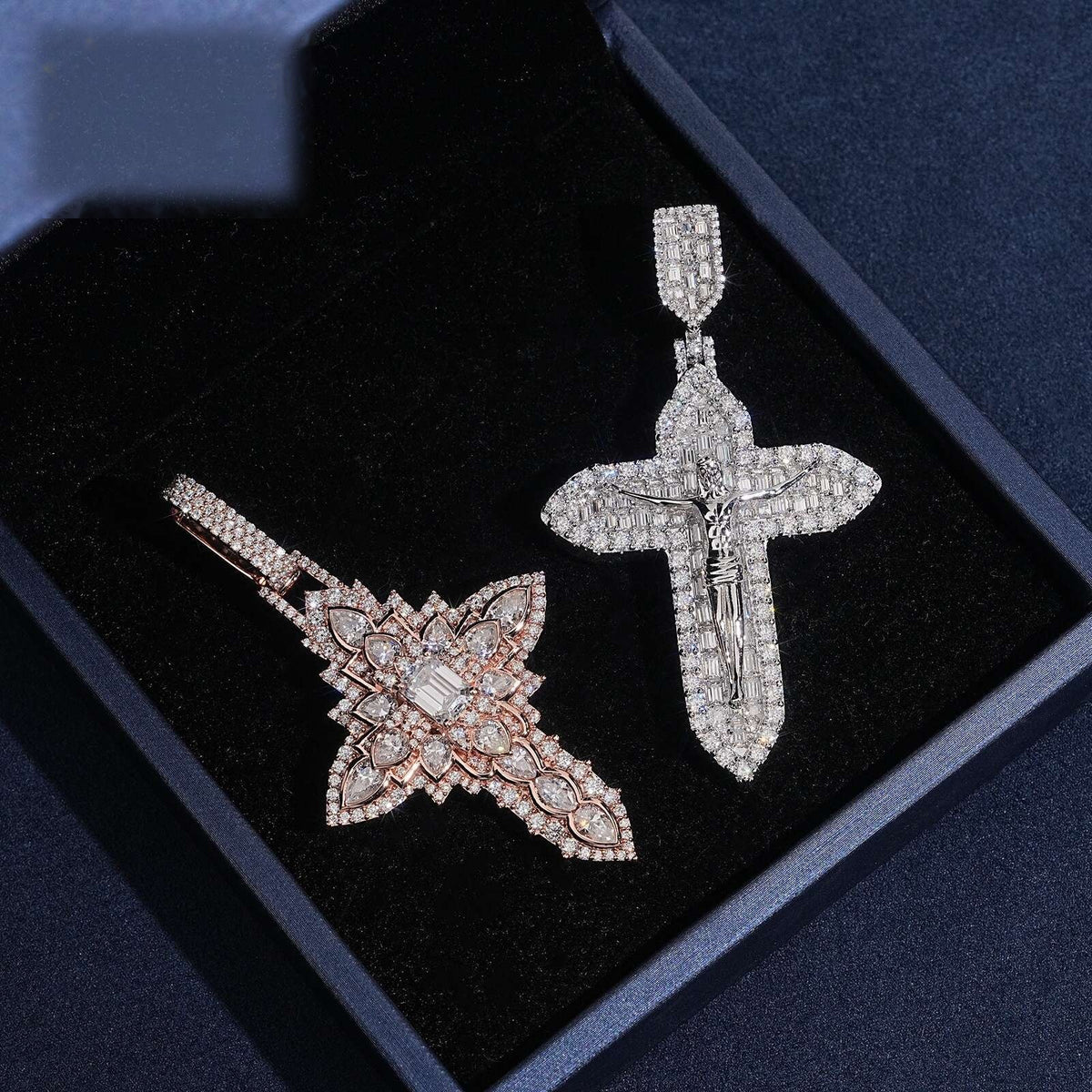 Iced Crucifix Pendant — Moissanite, 925 Silver