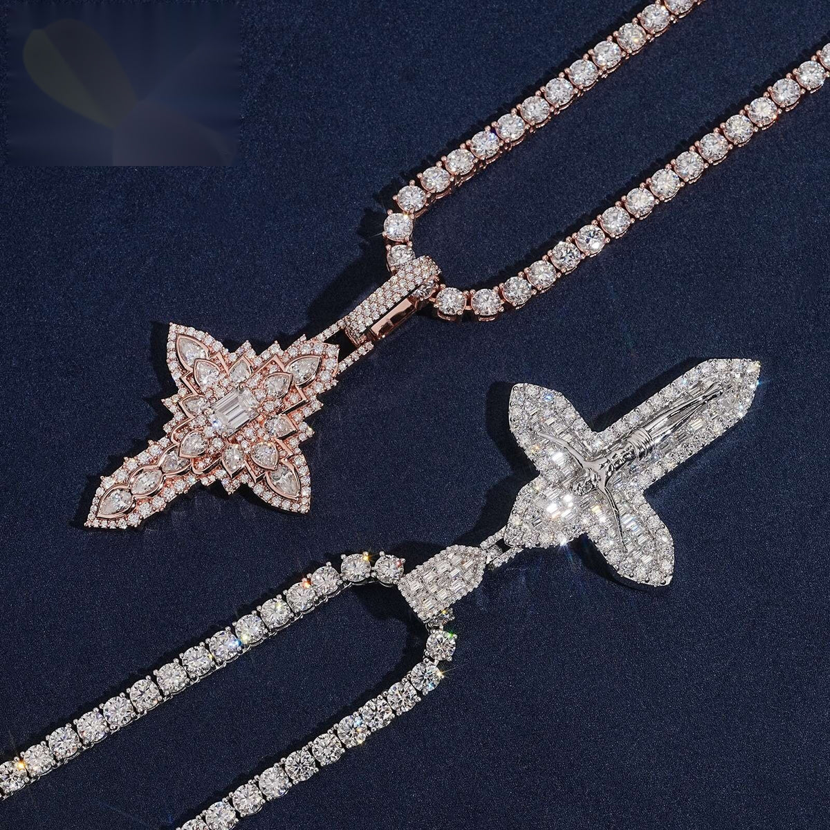Iced Crucifix Pendant — Moissanite, 925 Silver