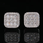Iced Cushion Square Stud Earrings Screw Back — Moissanite, 925 Silver