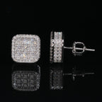 Iced Cushion Square Stud Earrings Screw Back — Moissanite, 925 Silver