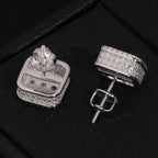 Iced Cushion Square Stud Earrings Screw Back — Moissanite, 925 Silver