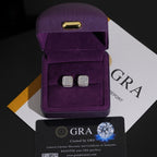 Iced Cushion Square Stud Earrings Screw Back — Moissanite, 925 Silver