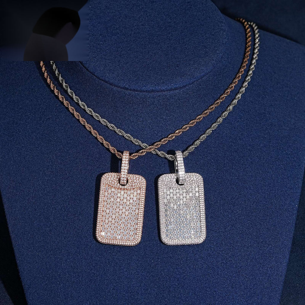 Iced Dog Tag Pendant — Moissanite, 925 Silver