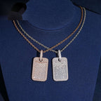Iced Dog Tag Pendant — Moissanite, 925 Silver