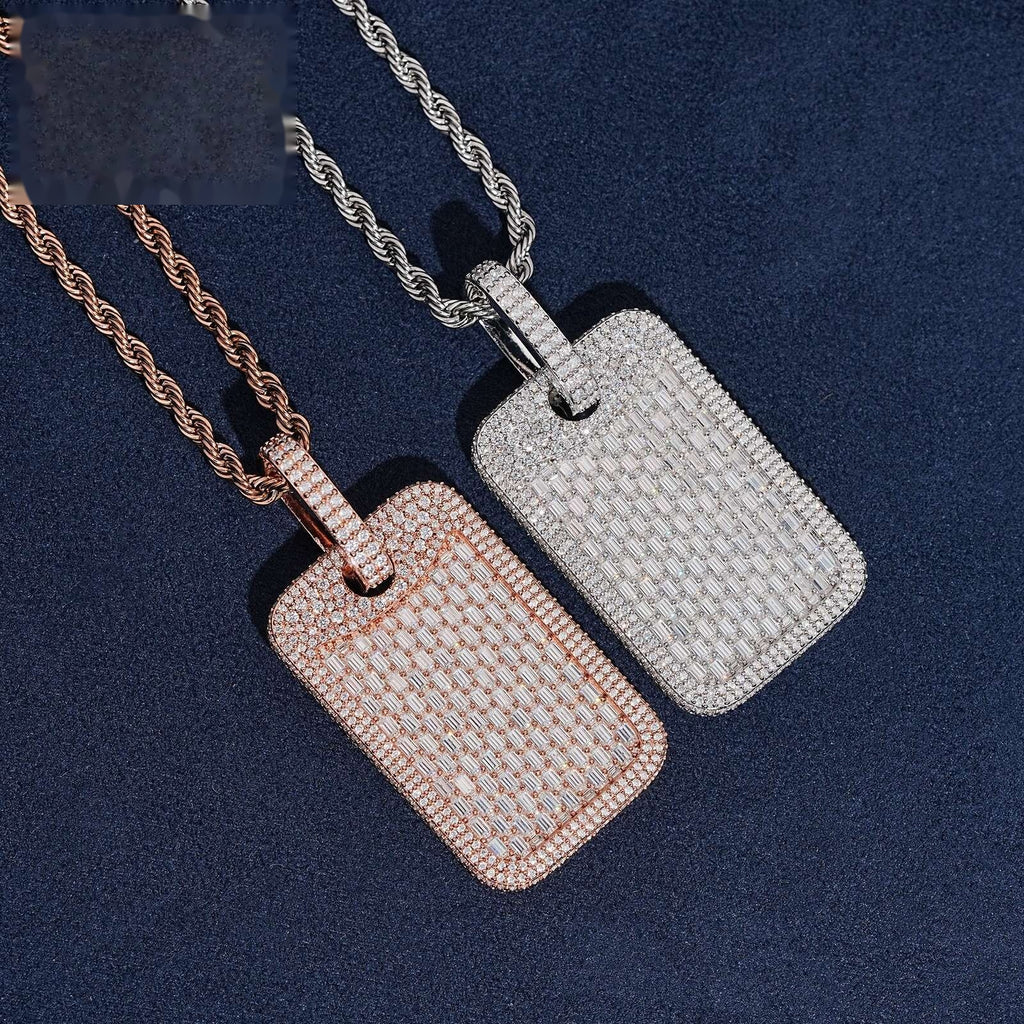 Iced Dog Tag Pendant — Moissanite, 925 Silver