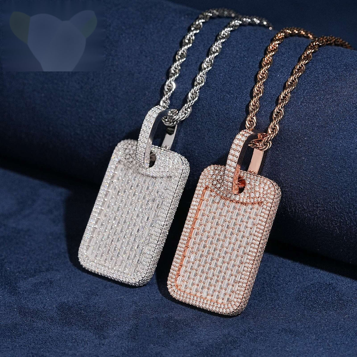 Iced Dog Tag Pendant — Moissanite, 925 Silver