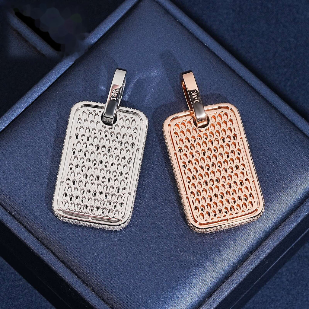 Iced Dog Tag Pendant — Moissanite, 925 Silver