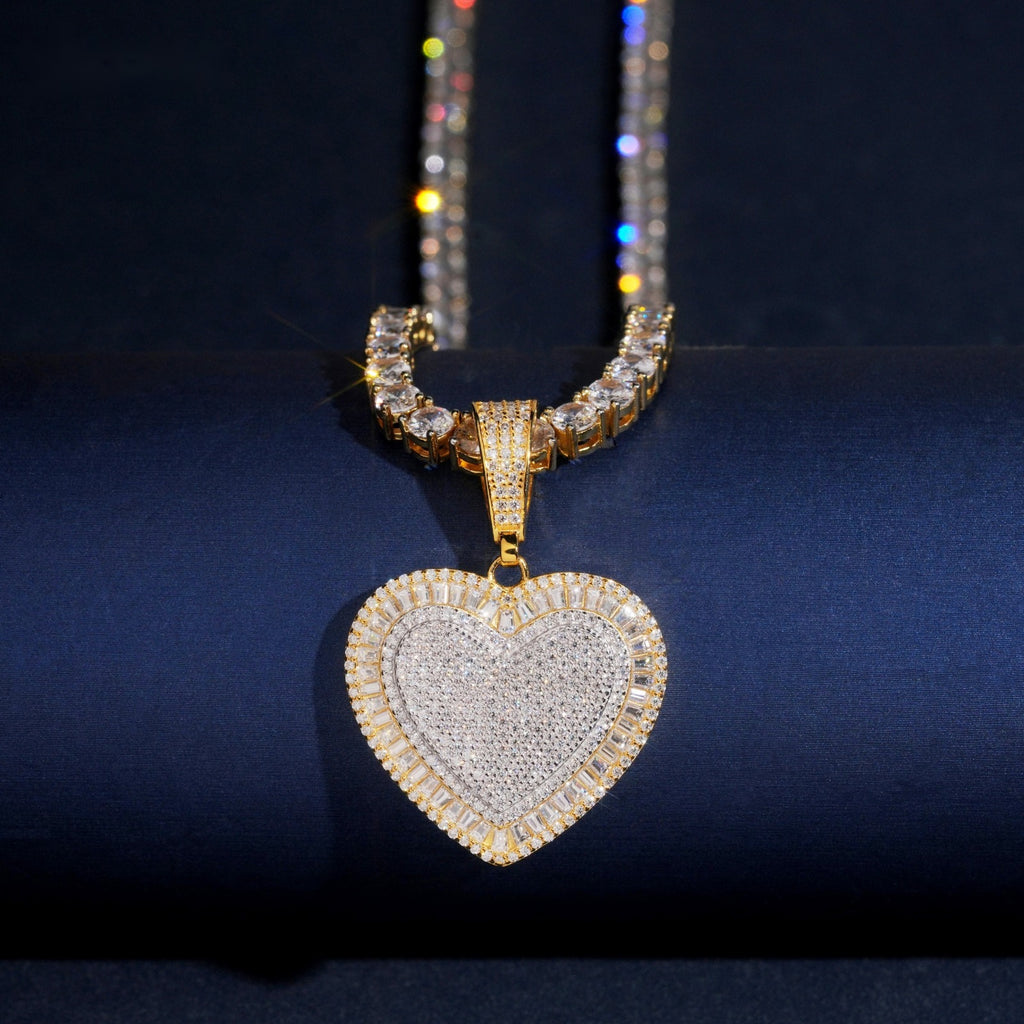 Iced Heart Pendant — Moissanite, 925 Silver