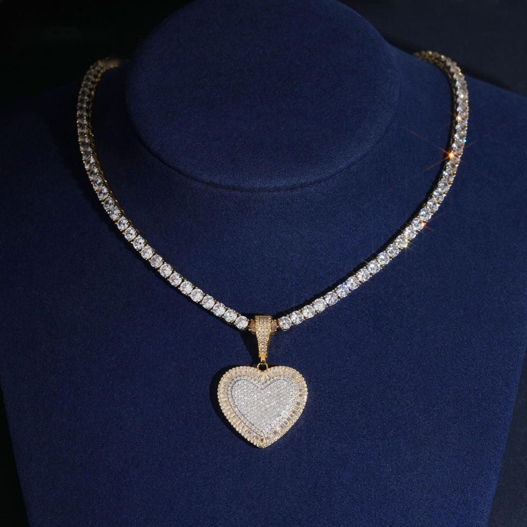 Iced Heart Pendant — Moissanite, 925 Silver