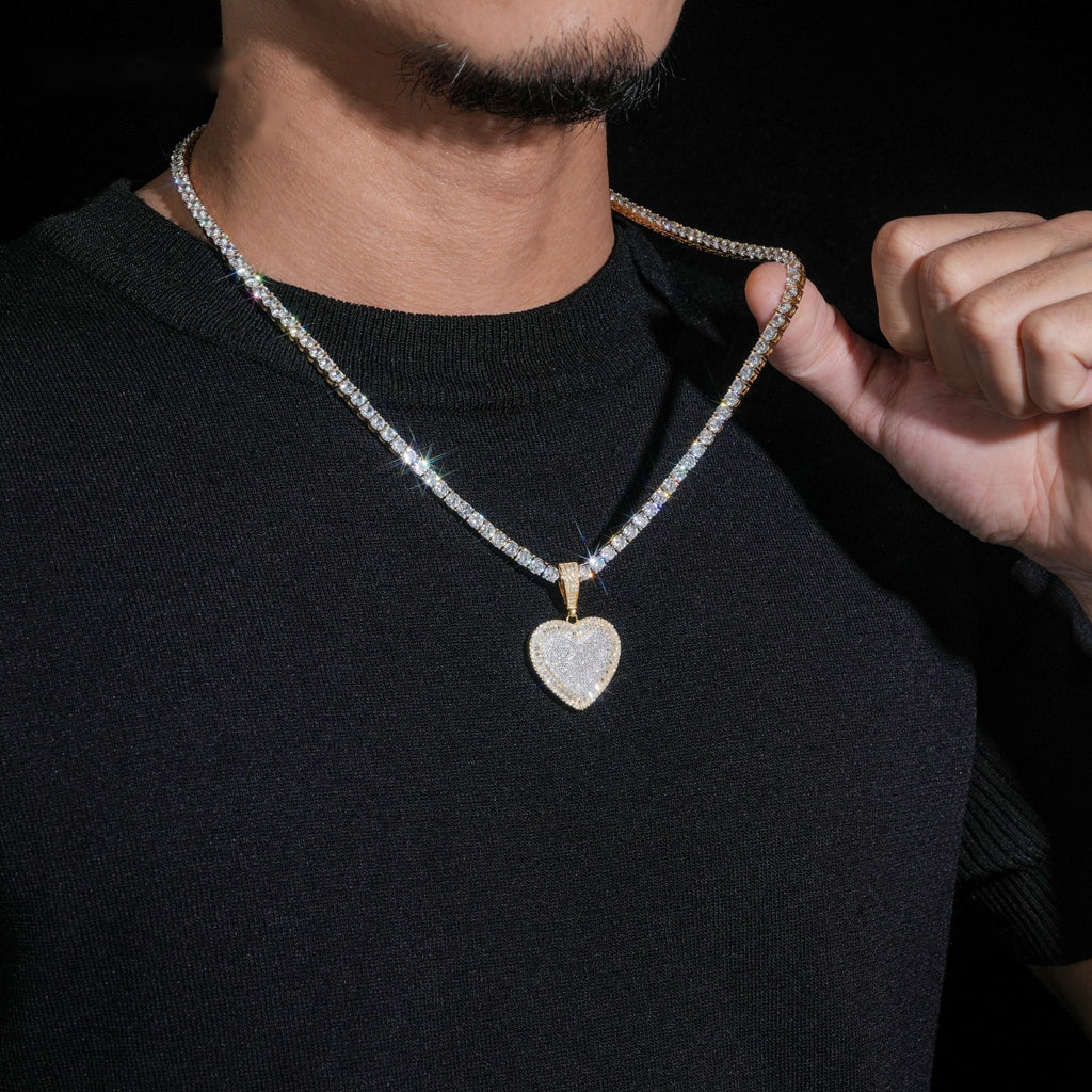 Iced Heart Pendant — Moissanite, 925 Silver