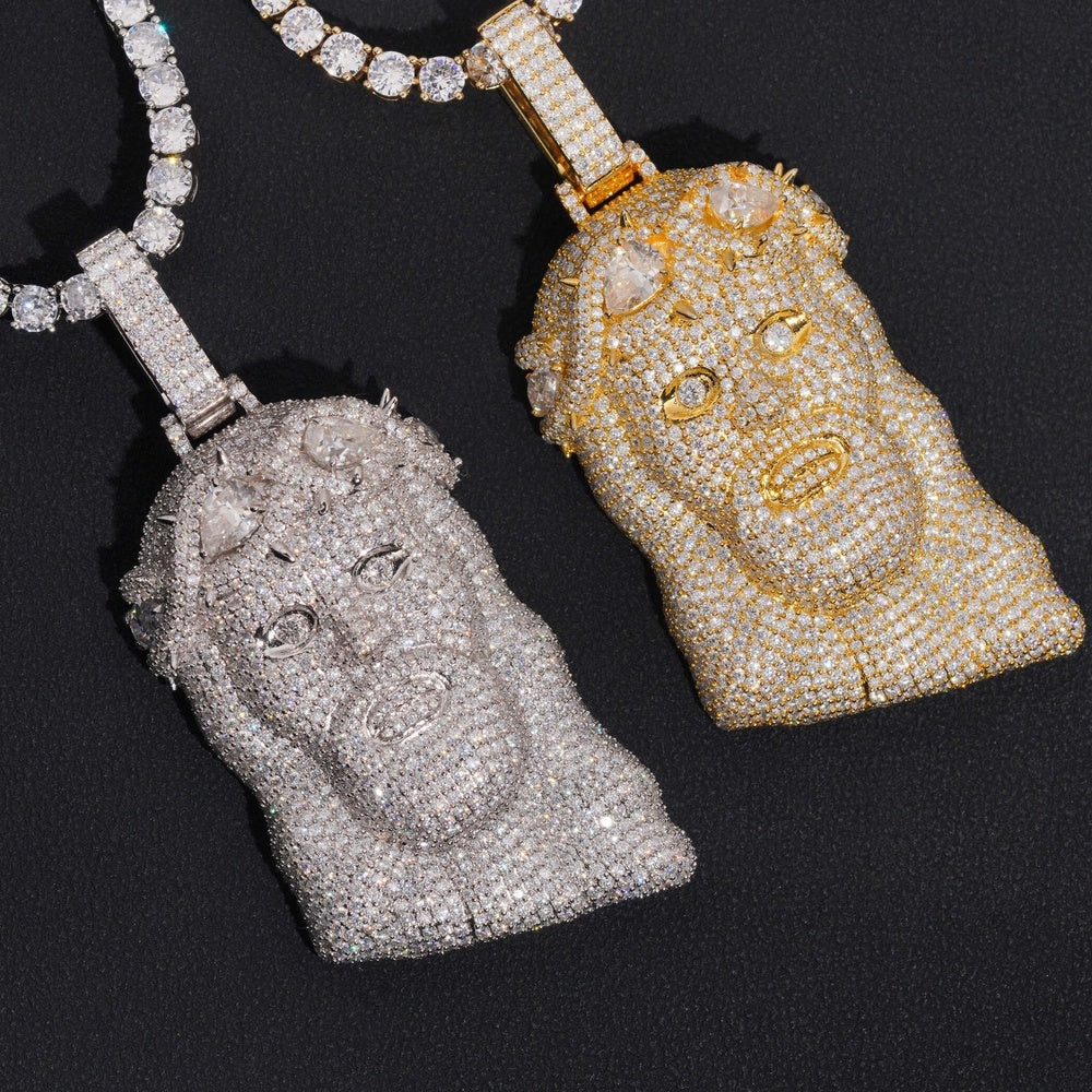 Iced Jesus Head Pendant — Moissanite, 925 Silver