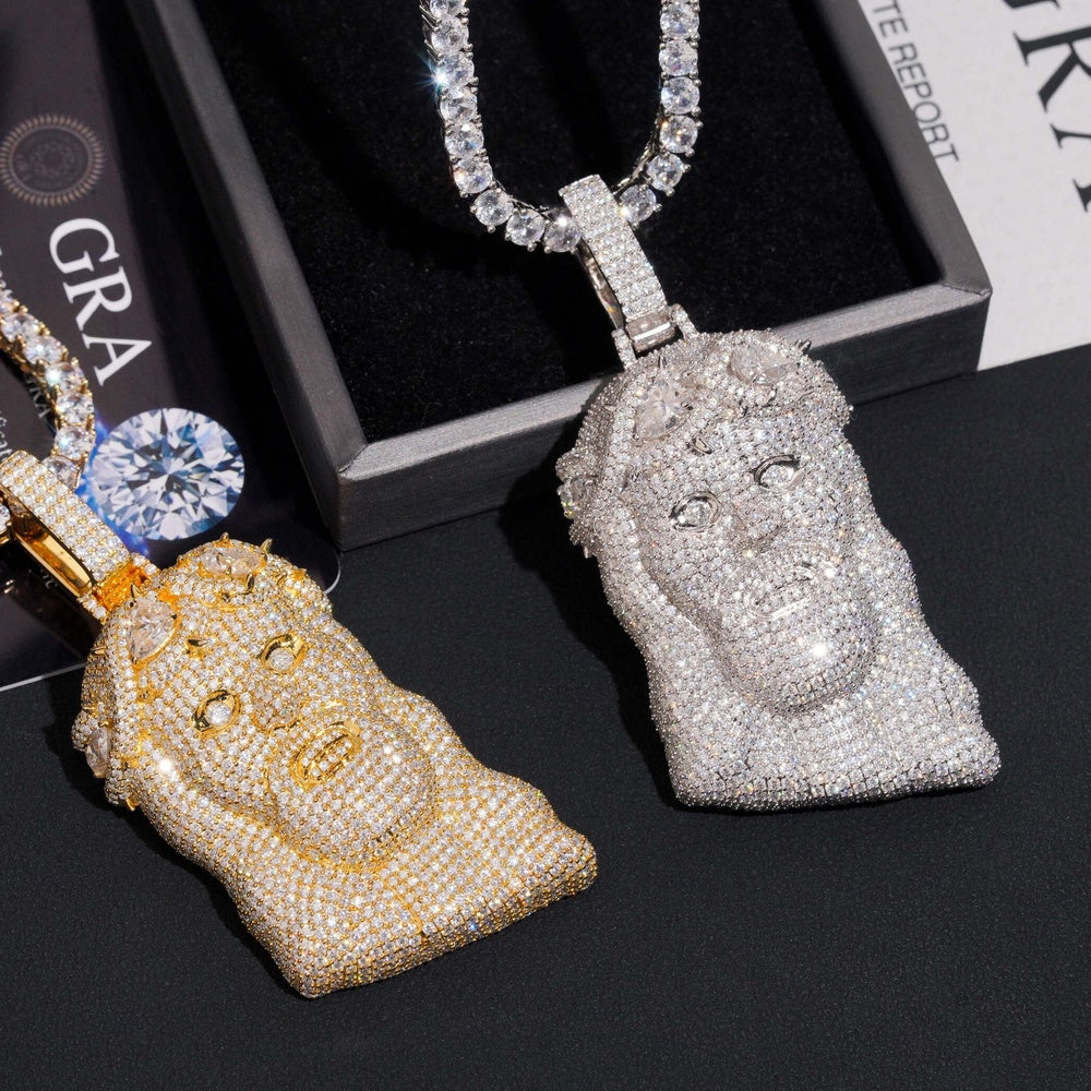 Iced Jesus Head Pendant — Moissanite, 925 Silver