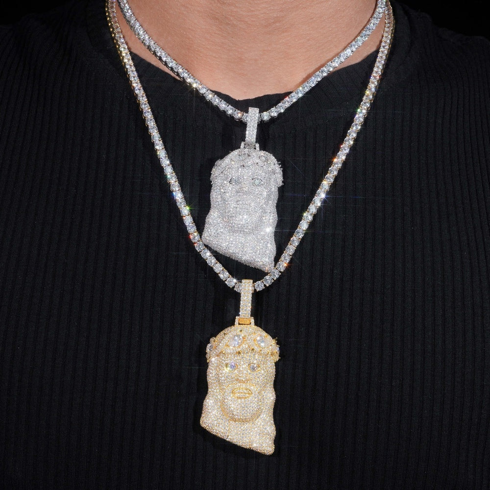 Iced Jesus Head Pendant — Moissanite, 925 Silver